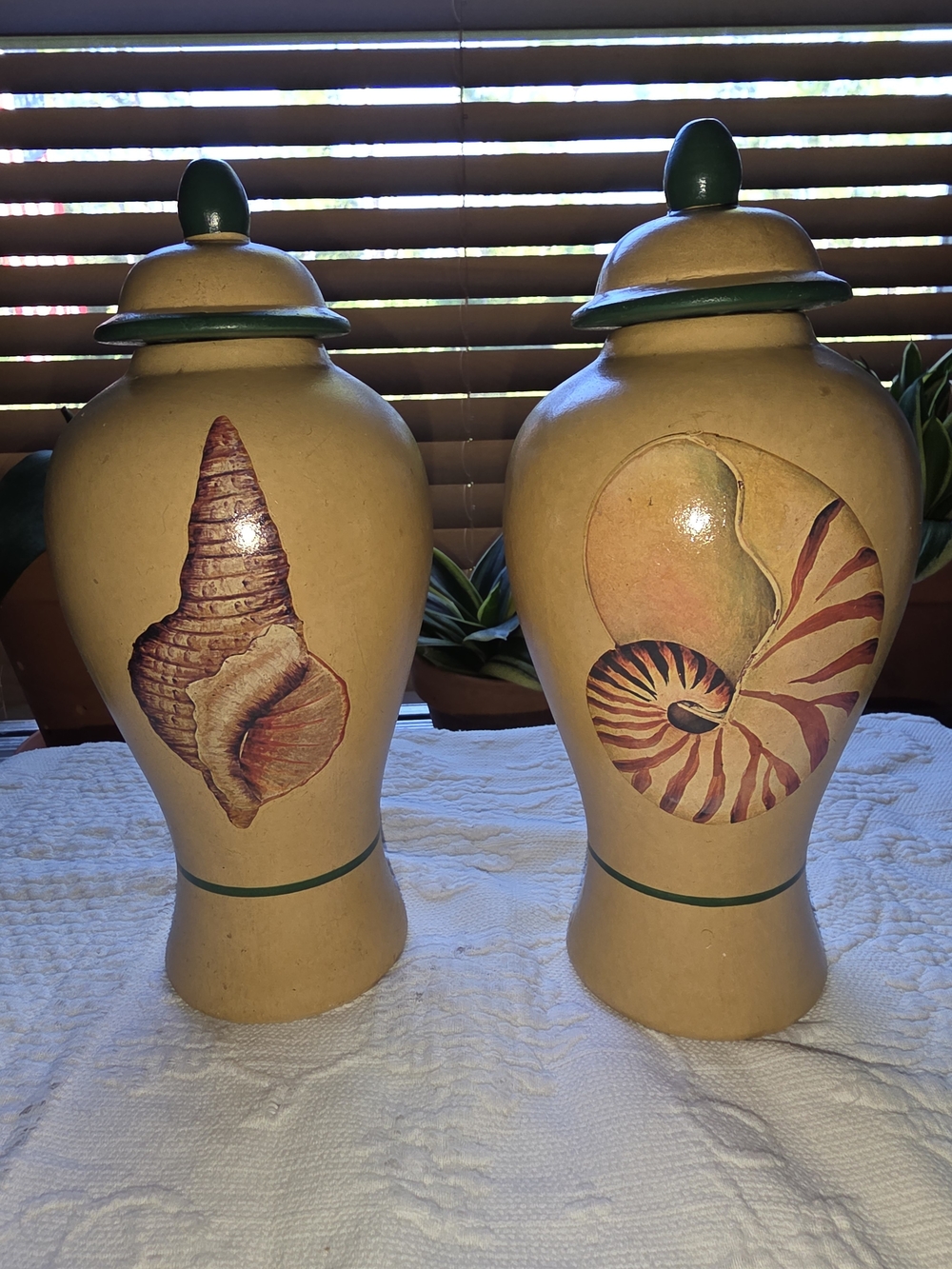 Decorative Seashell Lidded Jar Vases- Home Accent